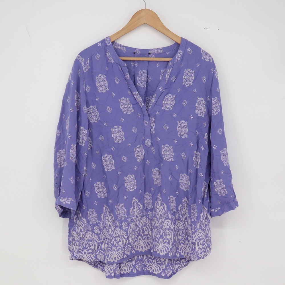 Unbranded Tunic Top Womens XL Boho Medallion Purple 3/4 Sleeve Excellent